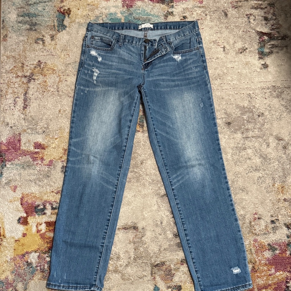 Free People Distressed Mid Blue Straight-Leg Jeans